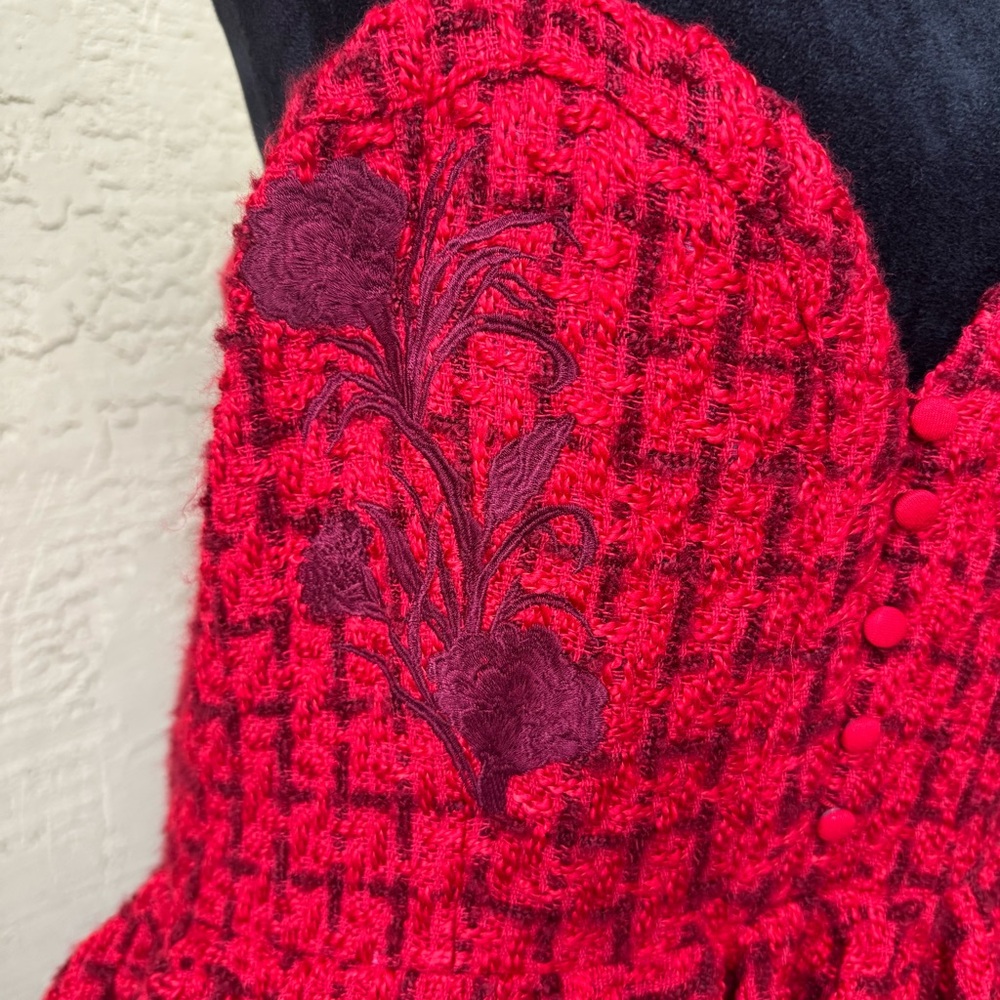 Fanm Mon Gulia Peplum Red Tweed Midi Dress XL - Picture 5 of 13